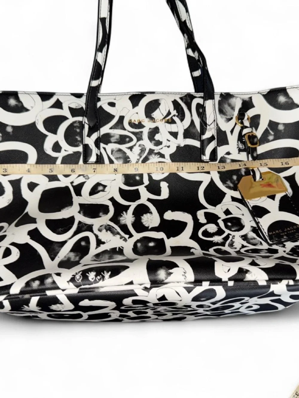 Marc Jacobs Black and White Floral Saffiano Tote